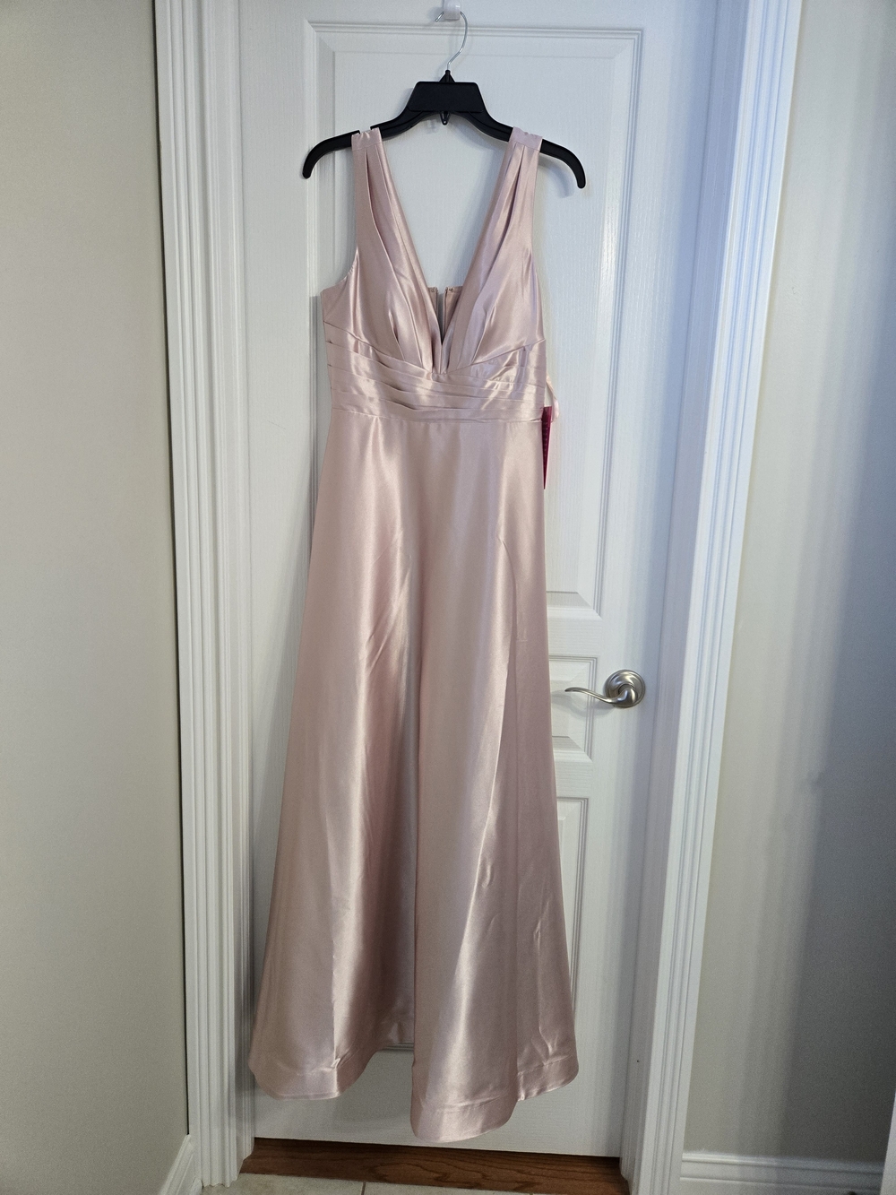 Eliza J Blush Satin V-Neck Pleated Waist Maxi Gown Size 6